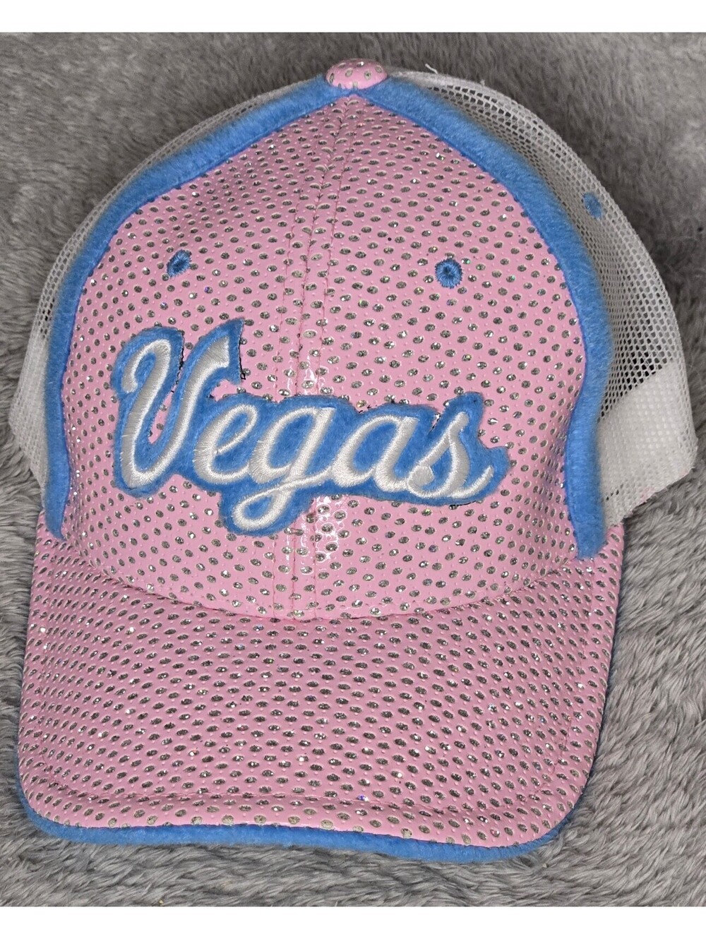 Zephyr Vegas Rhinestone Pink Blue Mesh Trucker Snapback Hat Sample Cap